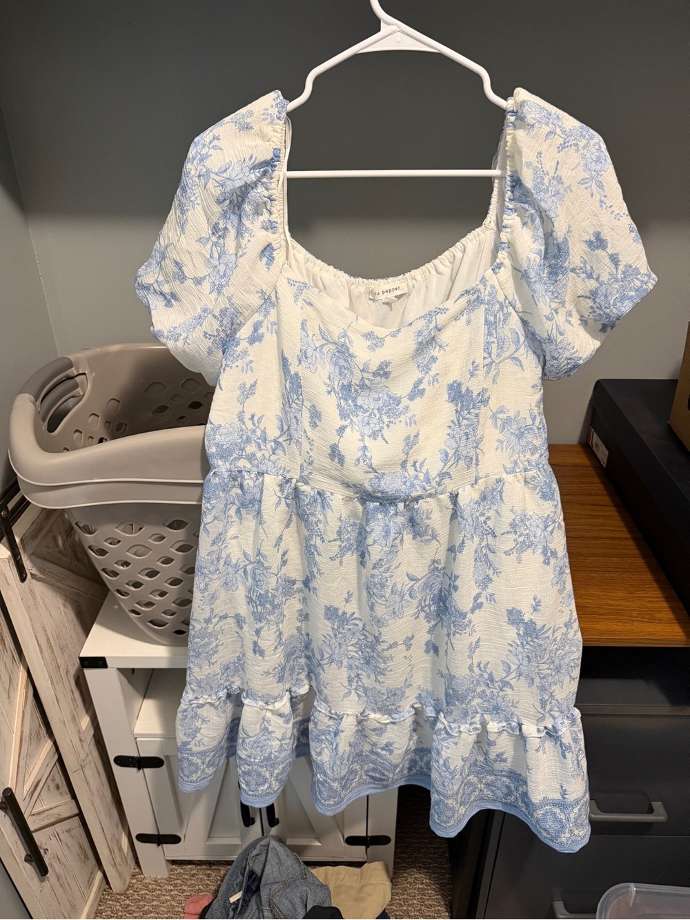 Blu Pepper Blue Floral Puff-Sleeve Dress